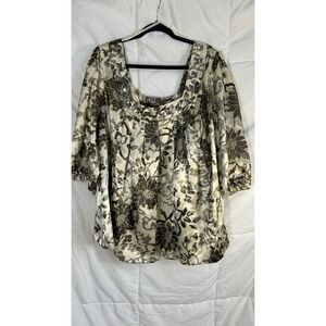 Esmeralda Fashions 3X Square Neck Floral Print Polyester 3/4 Sleeve Tunic Top